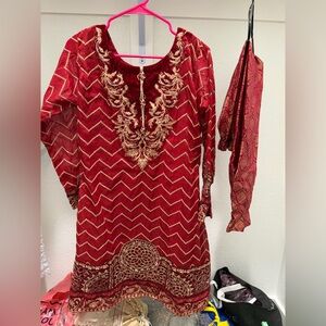 Red and Gold Embroidered Dress